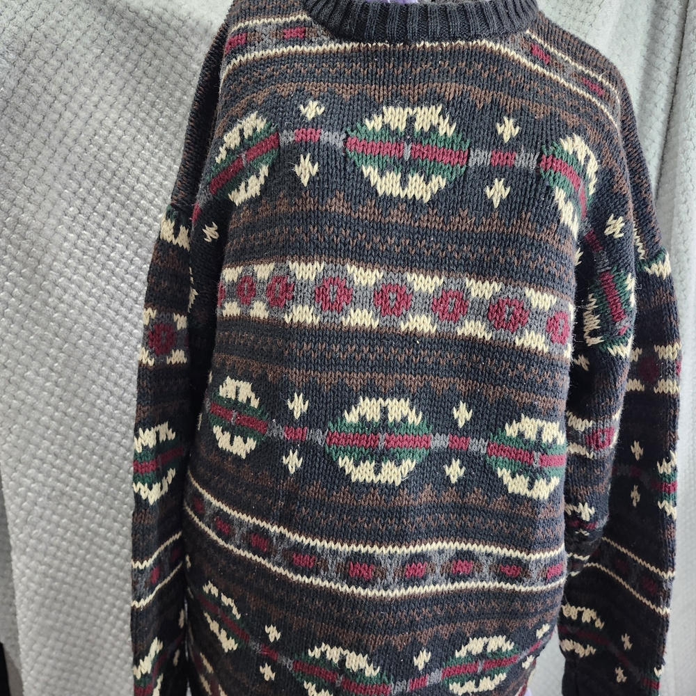 Abercrombie & Fitch  Patterned Crewneck Sweater - Navy, Red, Cream